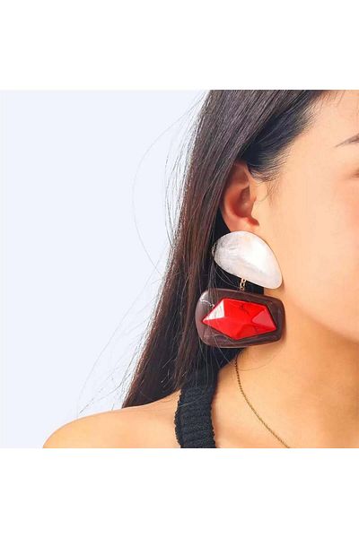 Pelin Aksesuar Red Cream Brown Extra Large Earrings