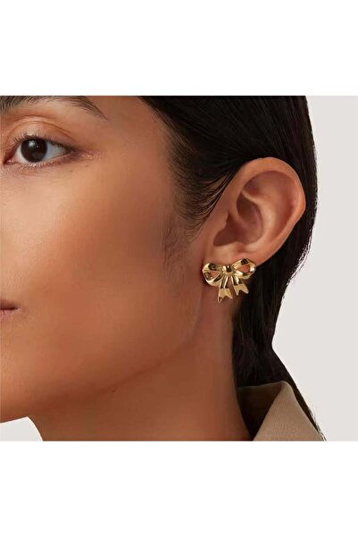 Pelin Aksesuar Gold Steel Bow Earrings