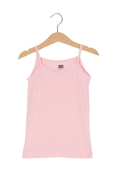 Berrak 2-Piece Salmon Color Cotton - Modal Combed Cotton Corded Pattern Thin Strap Girls' Undershirt