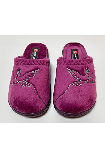 GEZER KUŞ FİGÜRÜ NAKIŞ DETAYLI KADIN KADİFE KIŞLIK EV TERLİĞİ