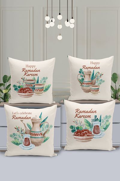 Filamente Ramadan Special Patterned 4-Piece Throw Pillow Cover Set - Double-Sided Digital Printed