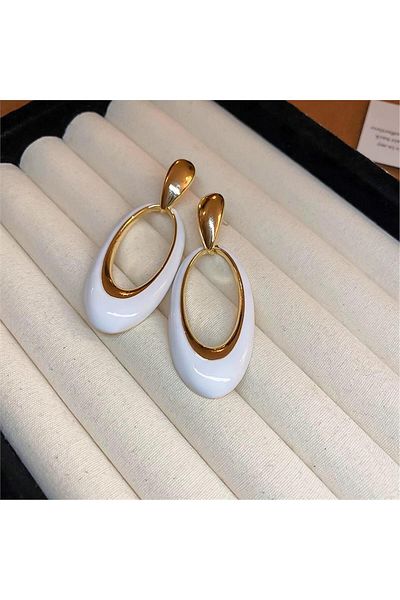 Pelin Aksesuar White Gold Oval Vintage Earrings
