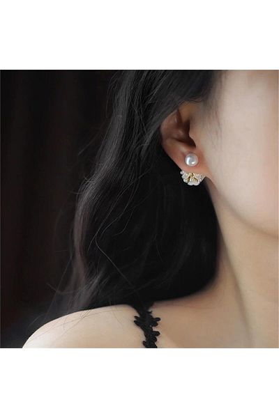 Pelin Aksesuar White Pearl Flower Ball Ghost Earrings