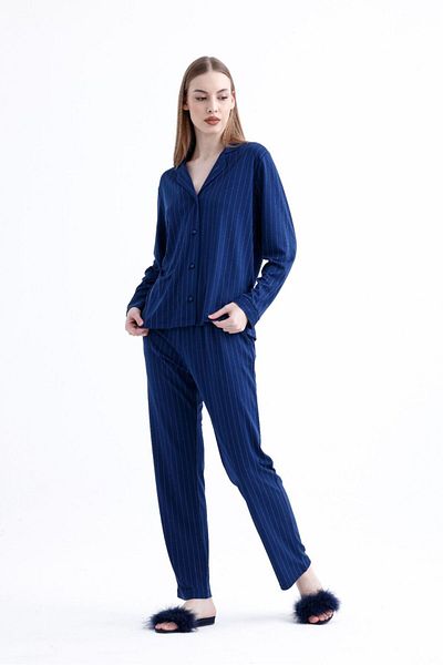 Espuar 775 Classic Striped Combed Women's Shirt Pajama Set