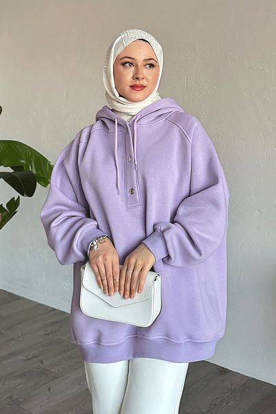 InStyle Snap Neck Hooded Lilac Sweat