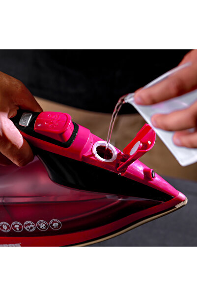 Geepas Digital Steam Iron- Suitable for All Kinds of Fabric| Anti-Drip and Anti-Calc System| Maroon