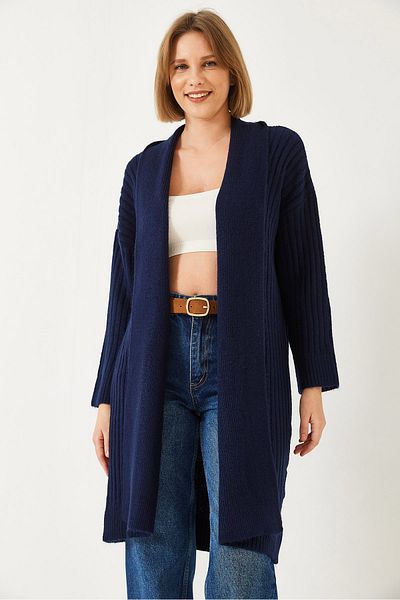 Bianco Lucci Women's Wide Cut Ribbed Knitwear Cardigan
