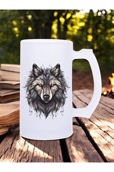 lili hediyelik Siyah Kurt Baskılı Buzlu Bardağı