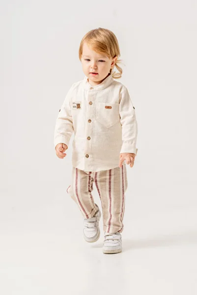 JNF kids Baby Boy Linen Shirt Striped Double Set