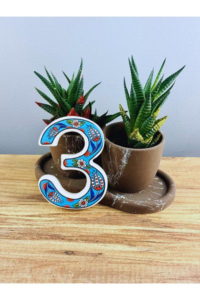 DeepCraft Best Quality Deepcraft Ceramic Tulip Pattern Door Number Handmade Ceramic Door Number (Color Optional) 03