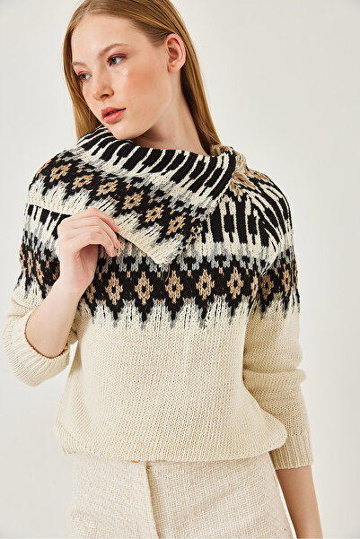 Bianco Lucci Damen-Strickpullover mit Degaje-Kragen 20247521