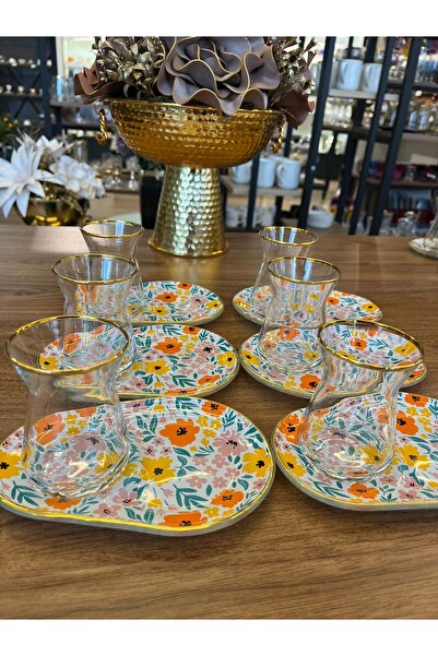 PORA DESENLİ HEDİYELİK ÇEYİZLİK ÇAY SETİ 6 KİŞİLİKModel4