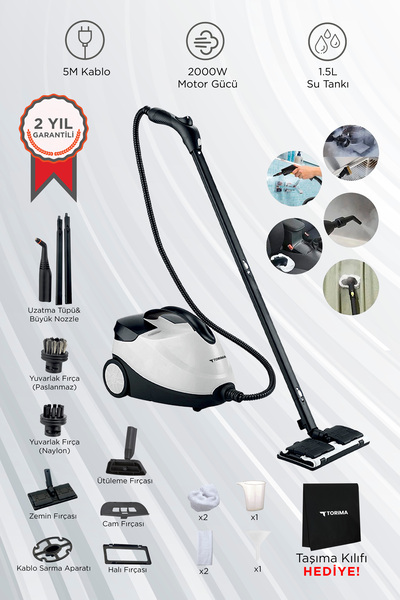 Torima CB-08C Çok Fonksiyonlu Buharlı Temizleyici Buharlı Temizlik Makinası+Taşıma Kılıfı Hediyeli