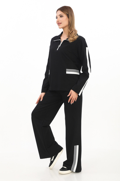 zitex Siyah Fermuar Yaka Cep Ve Paçası Şeritli Compact Penye Eşofman Takımı