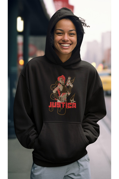 Tshirto JUSTICA Φούτερ με κουκούλα με στάμπα με 3 κλωστές Navy Blue/Μπεζ/Μαύρ...