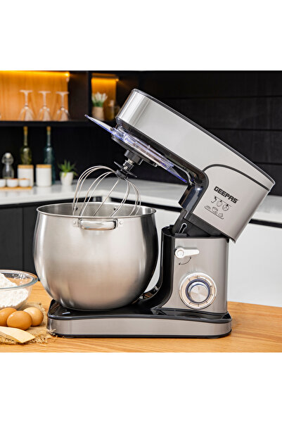 Geepas Kitchen Machine With 6 Level Mixing Speed Control, 12L Stainless Steel Bowl with Handles