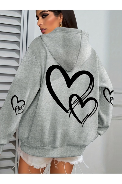 GALASHOP سويت شيرت بقلنسوة بتصميم قلب أسود