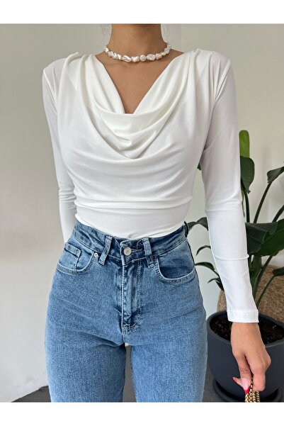 Modamorfo Ecru Color Draped Sendy Blouse