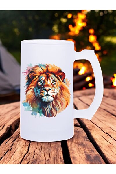 lili hediyelik Modern Aslan Baskılı Buzlu Bira Bardağı