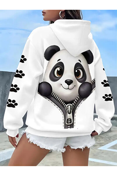 GALASHOP Kadınlar için Kedi Köpek Panda Baskılı Kapüşonlu