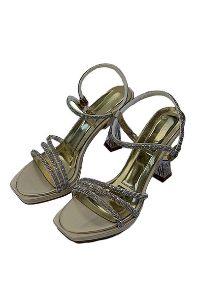 KAFKASLAR AYAKKABI Kafkaslar Transparent Kadeh Heel Stone Satin 3 Stripes Evening Shoes