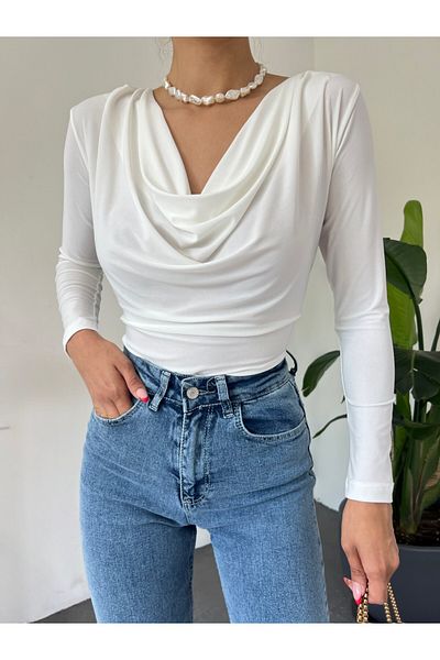 Modamorfo Ecrufarbene drapierte Sendy-Bluse