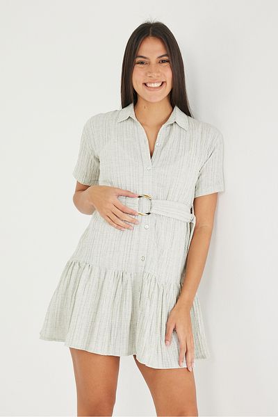 POODLE Rochie cămașă cu curea în talie Crinkle Linen pentru femei