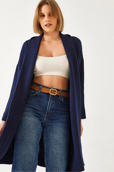Bianco Lucci Women's Wide Cut Ribbed Knitwear Cardigan