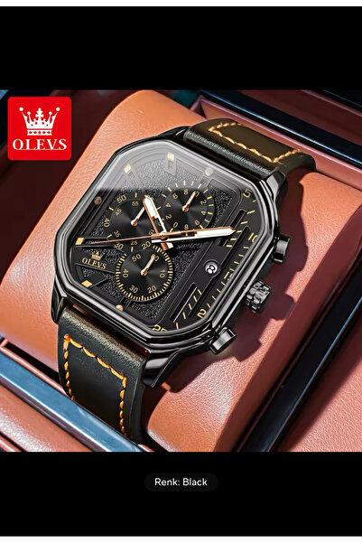 OLEVS QUARTZ DİZEL DERİ MODEL ÇELİK SU GEÇİRMEZ DERİ  ŞIK KORDON