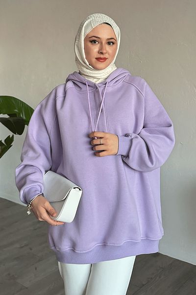 InStyle Snap Neck Hooded Lilac Sweat