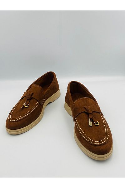 Ömer Ediz Shoes Loafer de damă din piele intoarsa ELL cu detalii despre accesorii