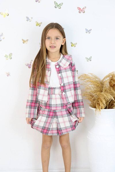 ARBİ kids Girl's Triple Suit - Jacket and Skirt Badi Lycra with Waist Belt Eid