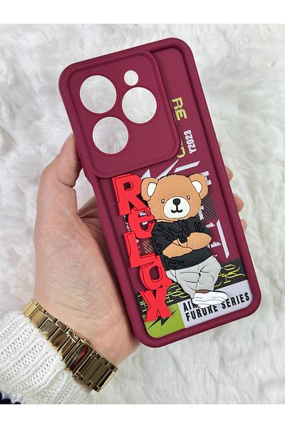 Vip Case Infi̇nix Hot 40 Pro - Embossed 3D Teddy Bear Pattern Silicone Camera Protection Launch Teddy Bear Case