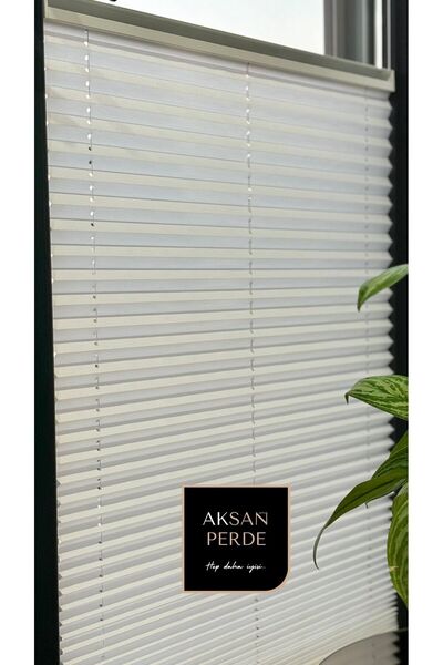 AKSANPERDE Plise Perde Beyaz Renk Cam Balkon - Salon - Ofis - Mutfak - Balkon...