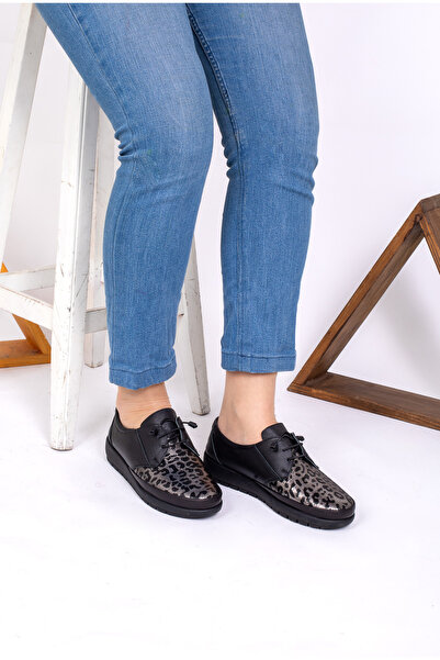 mikay shoes İÇİ DIŞI HAKİKİ DERİ LASTİKLİ BAĞCIK DESENLİ AYAKKABI