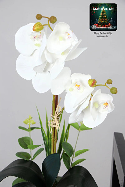 Yapay Çiçek Deposu Dekoratif Mini Yapay Islak Orkide Beyaz 45 cm