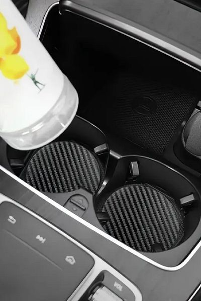 Arma House 2Pcs Black Leather Car Cup Pad - Universal Car Cup Pad with Non-Slip and Thermal Insulation