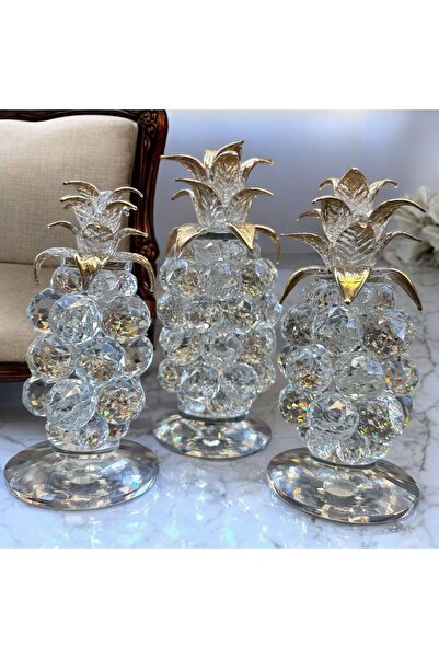 Peramari Dekoratif Kristal Cam Üçlü Ananas Set Şeffaf Gold