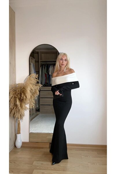 Butik Balık Model Madonna Yaka Elbise