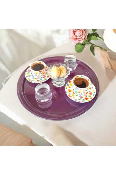 EceAksesuar صينية تقديم معدنية، صينية قهوة، صينية شاي، صينية مستديرة 30 سم