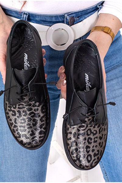 mikay shoes İÇİ DIŞI HAKİKİ DERİ LASTİKLİ BAĞCIK DESENLİ AYAKKABI