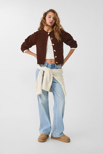 Stradivarius Knit cardigan with golden buttons