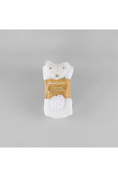 Bumble & Bird - Cozy Cocoon Knitted Blanket With Rattle - White