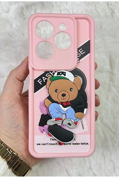 Vip Case INFINIX HOT 40I - حافظة سيليكون منقوشة ثلاثية الأبعاد بنمط دب من السيليكون لحماية الكاميرا