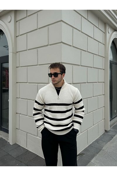 Livio Ferri Thick and Half Zippered Men's Knitwear Sweater - Stand Collar