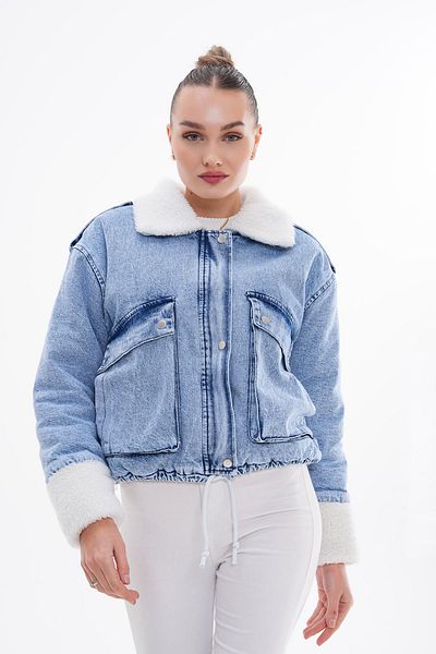 ŞİMAL Palton de damă din denim cu detalii de pluș 245315   -