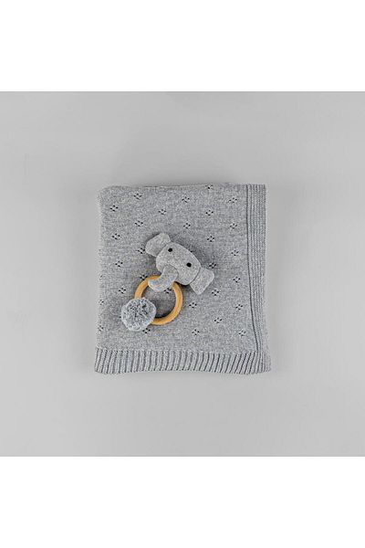 Bumble & Bird - Cozy Cocoon Knitted Blanket With Rattle - Grey