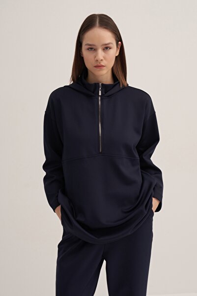EBU Prive Navy Blue Scuba Sweat - Hooded and Zippered Women
