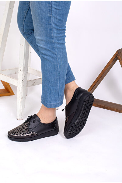 mikay shoes İÇİ DIŞI HAKİKİ DERİ LASTİKLİ BAĞCIK DESENLİ AYAKKABI