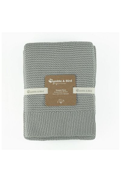Bumble & Bird - Knitted Receiving Blanket - Grey